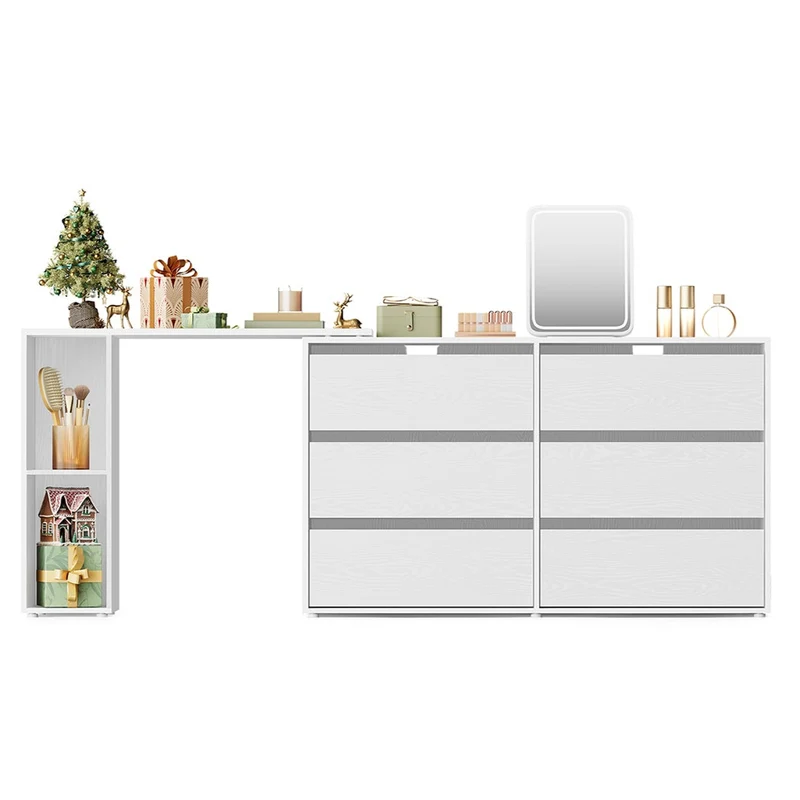 Coiffeuse assemblage rapide 39 x 120 x 72 cm commode meuble de rangement avec étagère côte à côte ou en L pour chambre bureau blanc 12_0006065