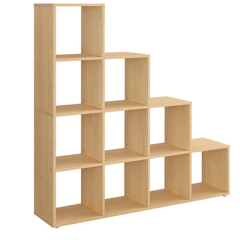 Étagère escalier meuble de rangement 6 compartiments pour bibliothèque salon chambre beige 12_0005765