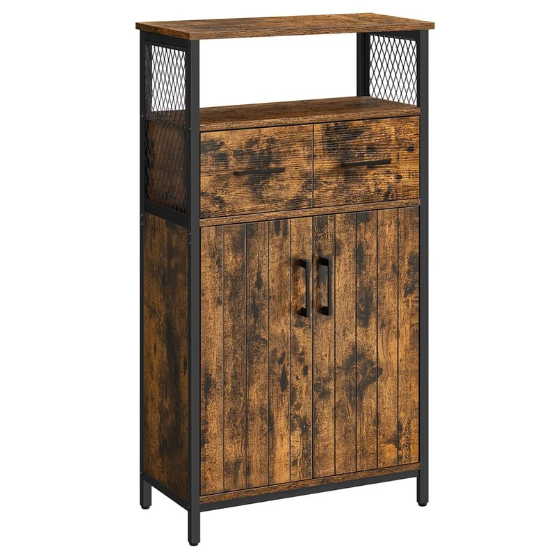 Meuble de rangement buffet 60 x 30 x 108 cm placard avec tiroir et étagère réglable meuble de salle de bain cadre en acier pour salon cuisine style industriel marron rustique et noir 12_0006442
