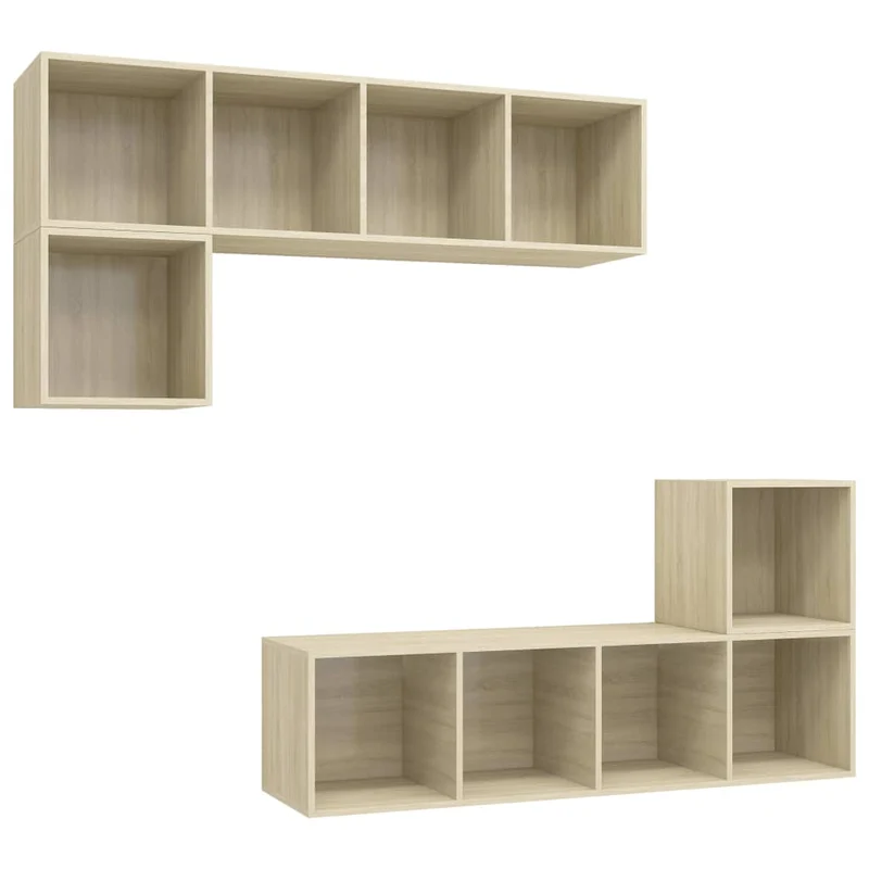 Ensemble de meubles armoire buffet TV télévision salon chambre séjour 4 pièces chêne sonoma bois d'ingénierie brun 02_0024808