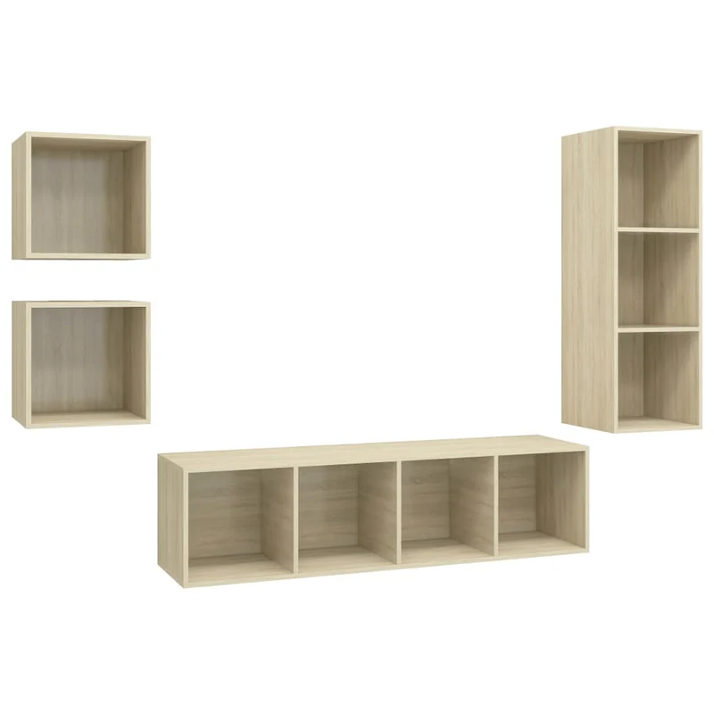 Ensemble de meubles armoire buffet TV télévision salon chambre séjour 4 pièces chêne sonoma bois d'ingénierie brun 02_0024817