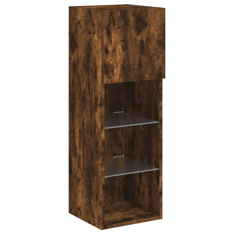 Meuble TV multimédia étagère télévision buffet téléviseur salle à manger salon chambre avec lumières LED chêne fumé 30,5 x 30 x 90 cm brun 02_0026739