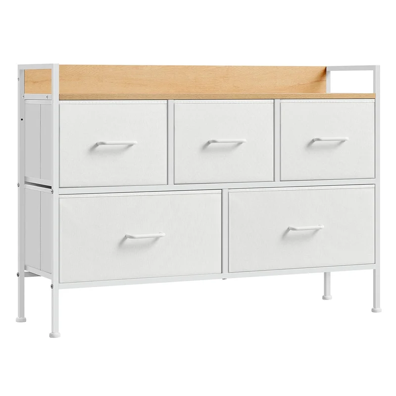 Commode en tissu meuble de rangement avec 7 tiroirs à 3 niveaux avec poignées en métal style industriel blanc 12_0005210