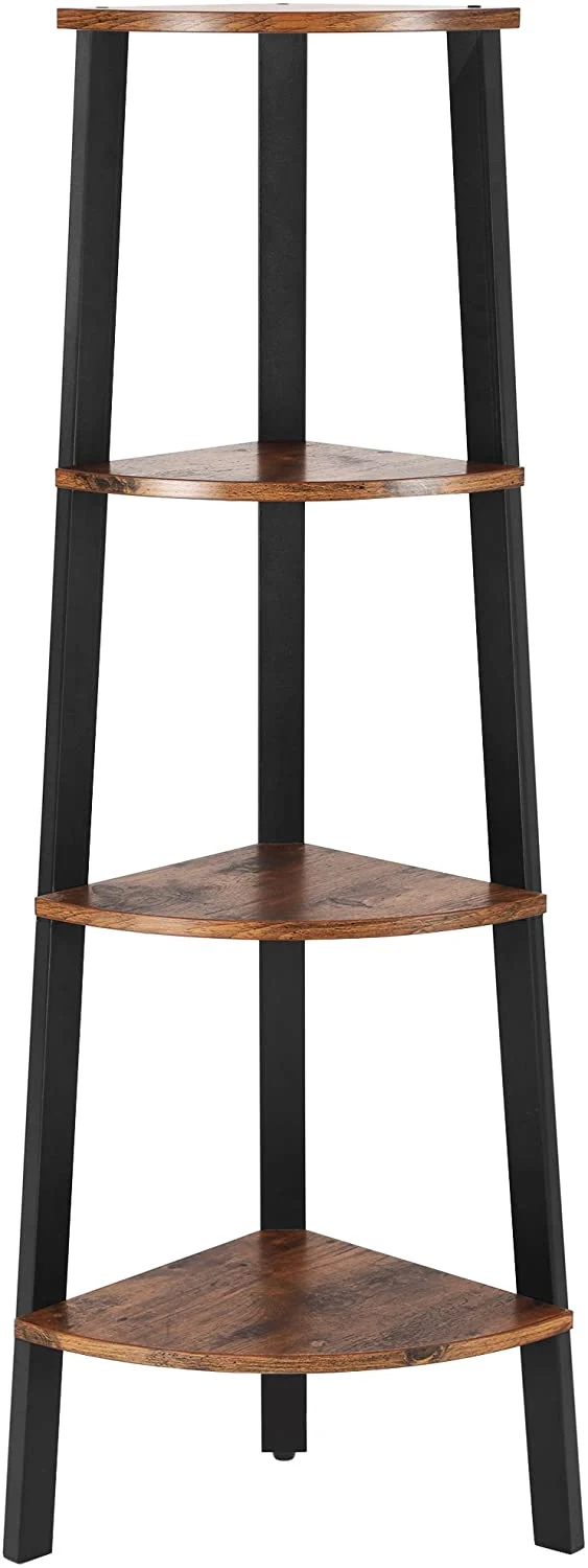 Étagère d'angle rétro bibliothèque d'angle meuble de rangement 34 x 34 x 125 cm pour bureau à 4 étages pour maison salon chambre balcon rétro noir marron 12_0000552
