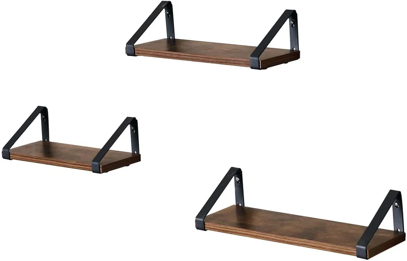Étagère murale étagère flottante style industriel 3 niveaux support mural stable pour salon salle de bain cuisine brun rustique 12_0000101