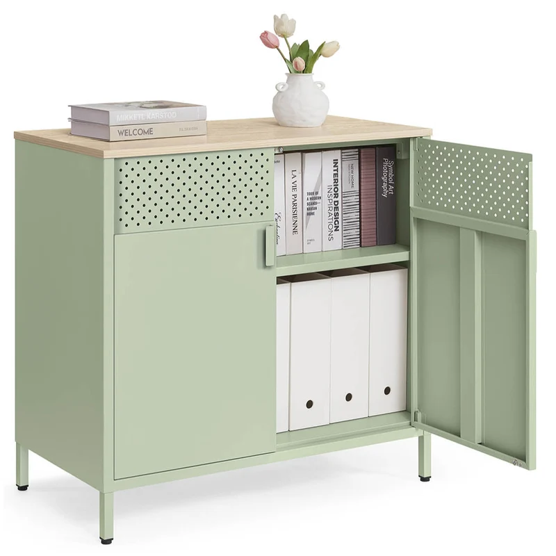 Meuble de rangement buffet 40 x 80 x 76 cm double porte aimantée avec étagère réglable pour salle à manger salon cuisine entrée cadre en acier style industriel vert 12_0006435