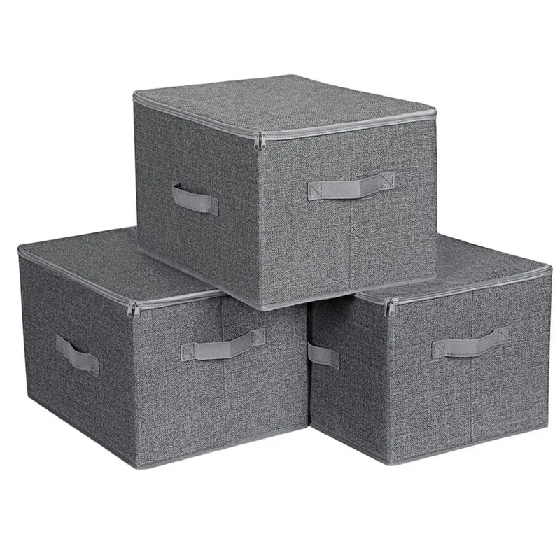 Sac de rangement lot de 3 avec couvercle boîte de rangement pliable avec poignées pour jouets vêtements gris 12_0003081