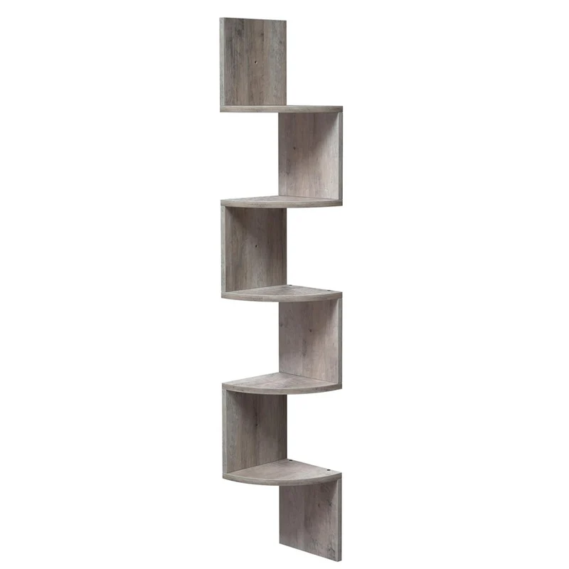 Étagère murale d'angle à 5 niveaux meuble de rangement étagère de cuisine en forme zigzag pour chambre salon bureau 127,5 cm grège 12_0002803