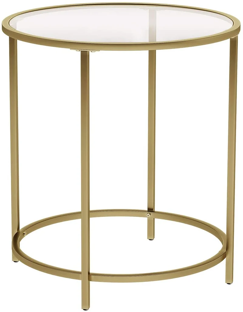 Table d 'appoint ronde dessus en verre trempé cadre en métal bout de canapé table console table de chevet pour salon balcon doré 12_0001028/2