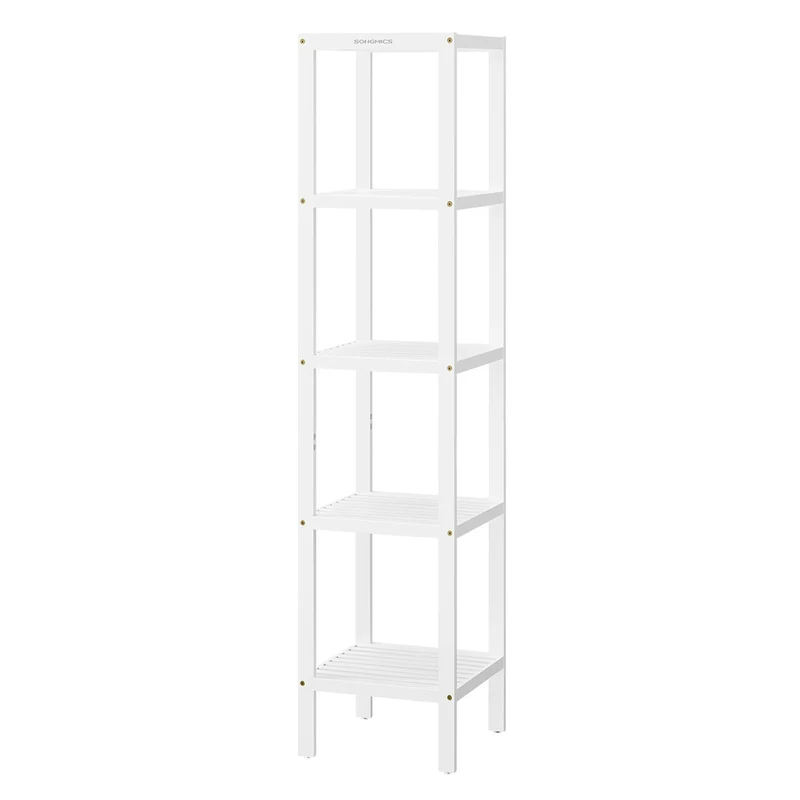 Étagère de salle de bain à 5 niveaux en bambou étagère de rangement multifonctionnelle étagère d'angle pour cuisine salon chambre couloir blanc 12_0005730