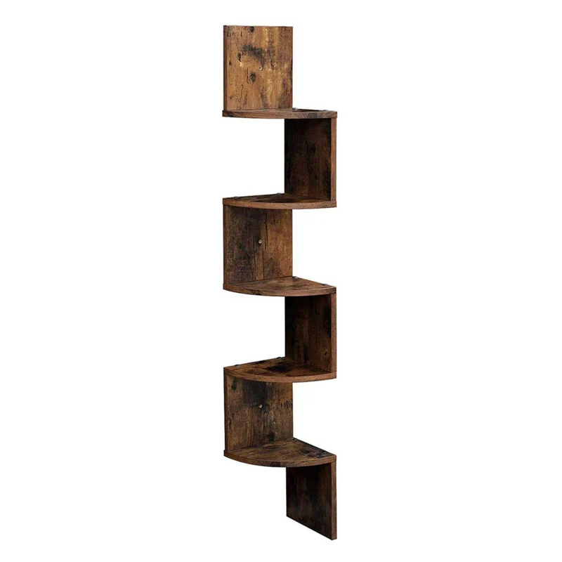 Étagère d'angle étagère murale 20 x 20 x 127,5 cm en forme zigzag bibliothèque marron 12_0005624