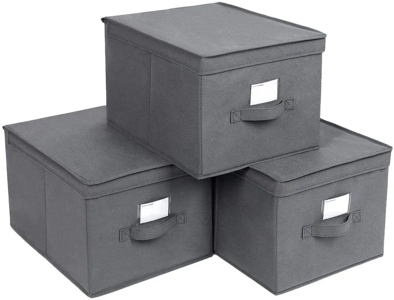 Lot de 3 boîtes de rangement tissu non-tissé 30 x 40 x 25 cm gris 12_0000084/2