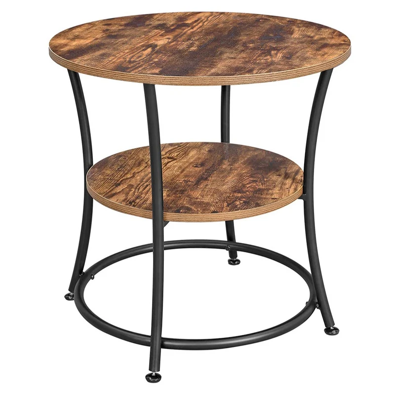 Table d'appoint ronde table console bout de canapé table de chevet 2 niveaux pour salon chambre montage facile structure en métal 55 cm de diamètre style industriel marron rustique 12_0003007