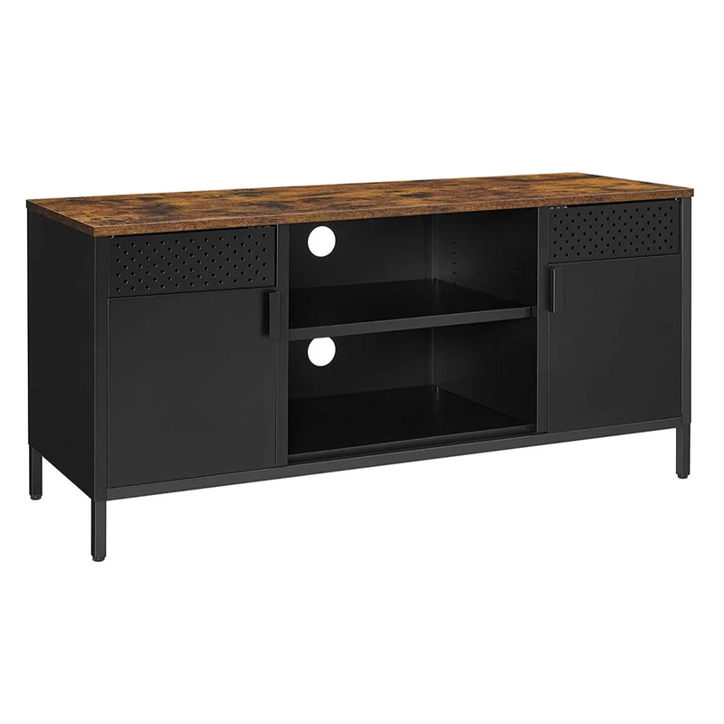 Meuble TV support de télévision buffet bas avec 3 étagères réglables pour TV jusqu'à 55 pouces pour salon chambre 120 cm marron rustique et noir 12_0002903