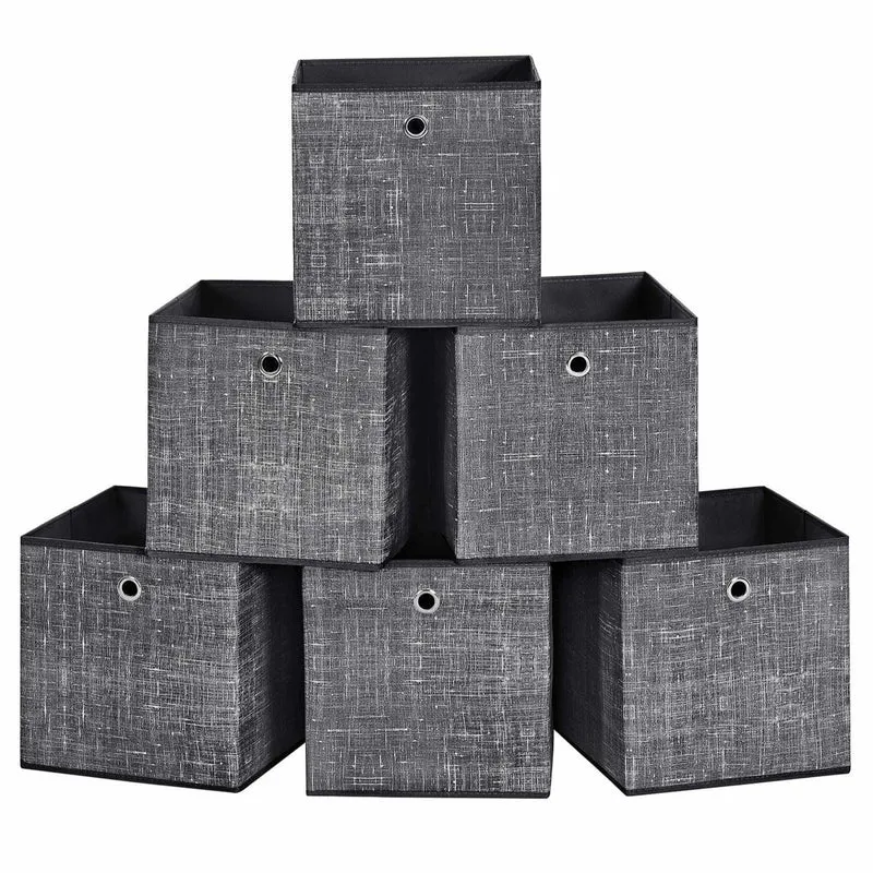 Boîtes de rangement pliables lot de 6 cubes bacs paniers coffres en tissu non-tissé 30 x 30 x 30 cm pour jouets vêtements noir 12_0003635
