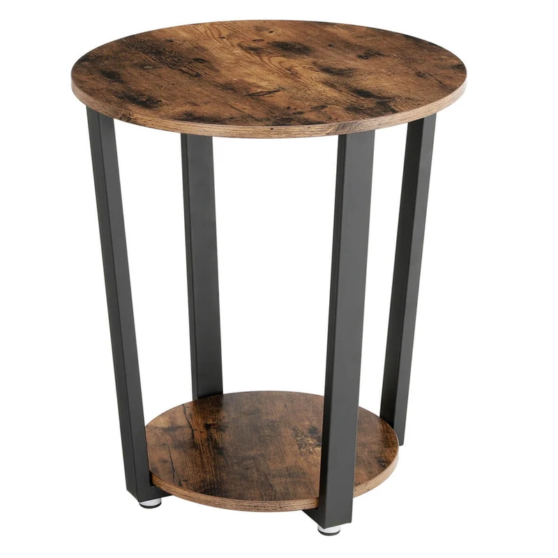 Table d'appoint table ronde bout de canapé de style industriel montage facile armature en fer pour salon chambre 57 cm stable rétro marron 12_0003020