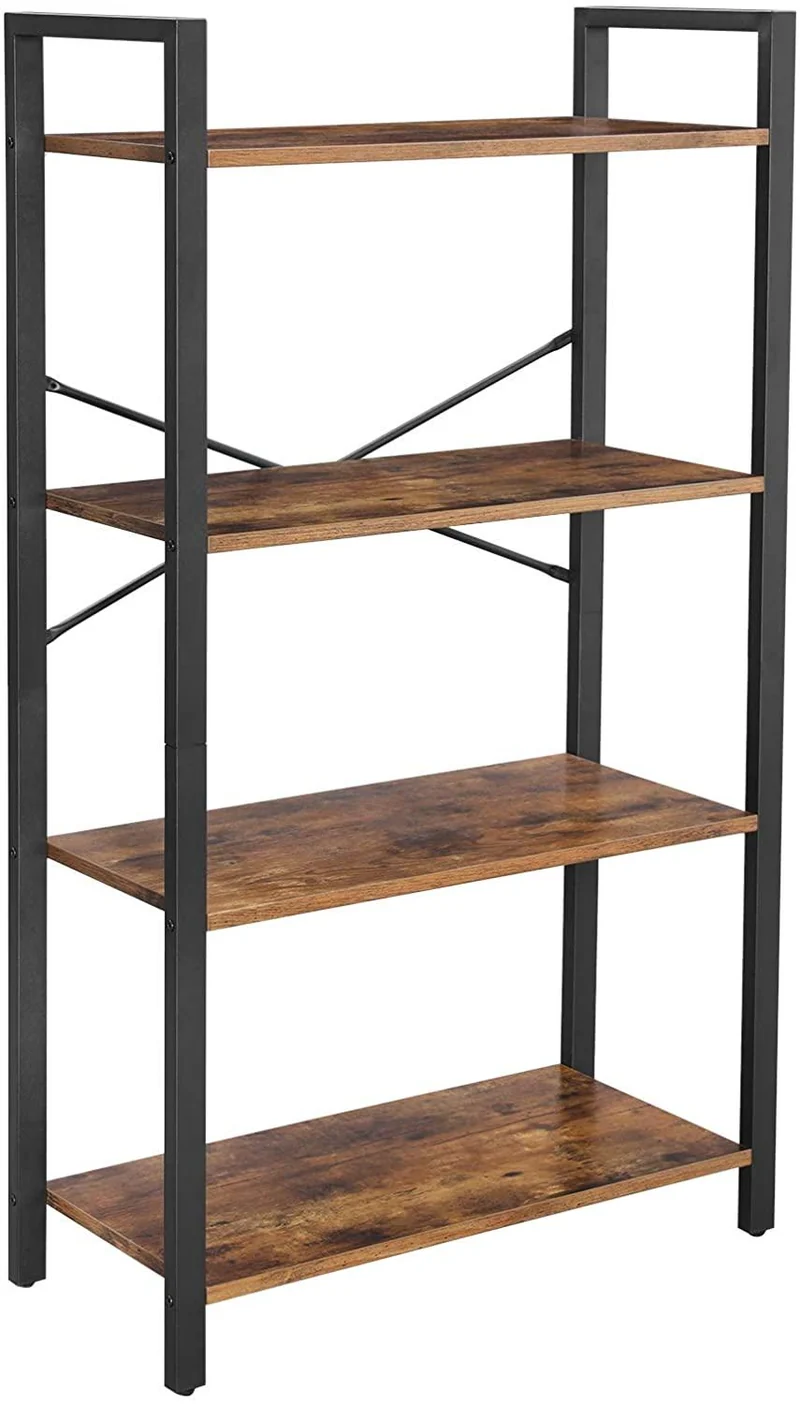 Bibliothèque étagère de rangement à 4 niveaux étagère échelle cadre en fer 66 x 30 x 120 cm stable chambre bureau style industriel marron rustique 12_0000492