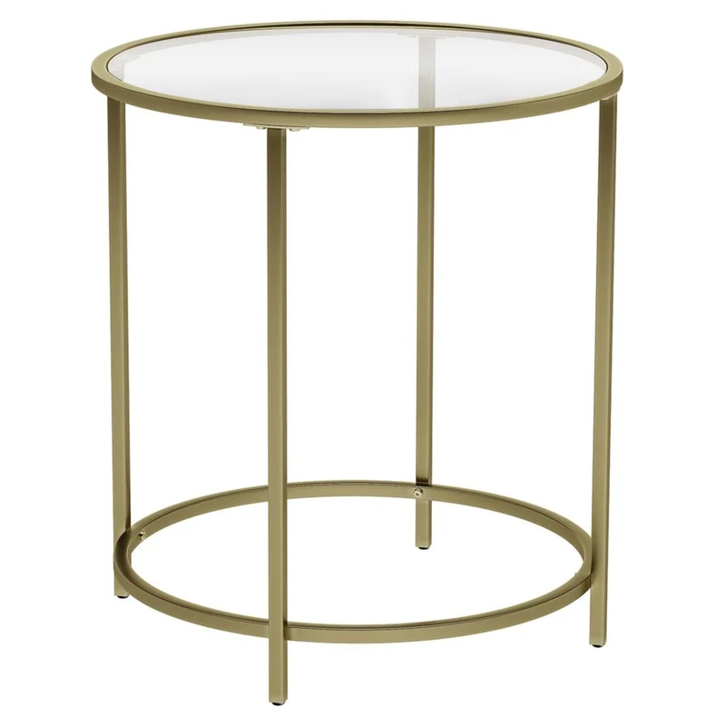 Table d’appoint ronde plateau en verre trempé 50 x 50 x 55 cm armature métallique dorée bout de canapé table console table de chevet salon balcon robuste et stable décoratif doré 12_0007566