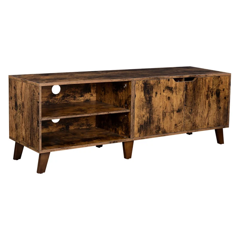 Meuble TV 2 portes support télé avec étagères réglables pour télévisions 60 pouces salon salle à manger 140 cm chambre marron rustique 12_0002916