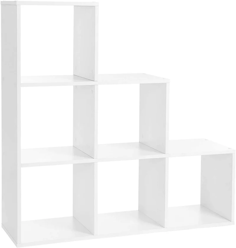 Étagère escalier meuble de rangement 6 compartiments 97,5 x 29 x 97,5 cm pour bibliothèque salon chambre blanc 12_0000564
