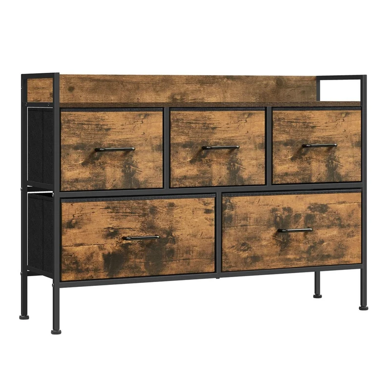 Commode en tissu 29 x 98,2 x 70 cm meuble de rangement avec 7 tiroirs à 3 niveaux avec poignées en métal style industriel marron 12_0005209