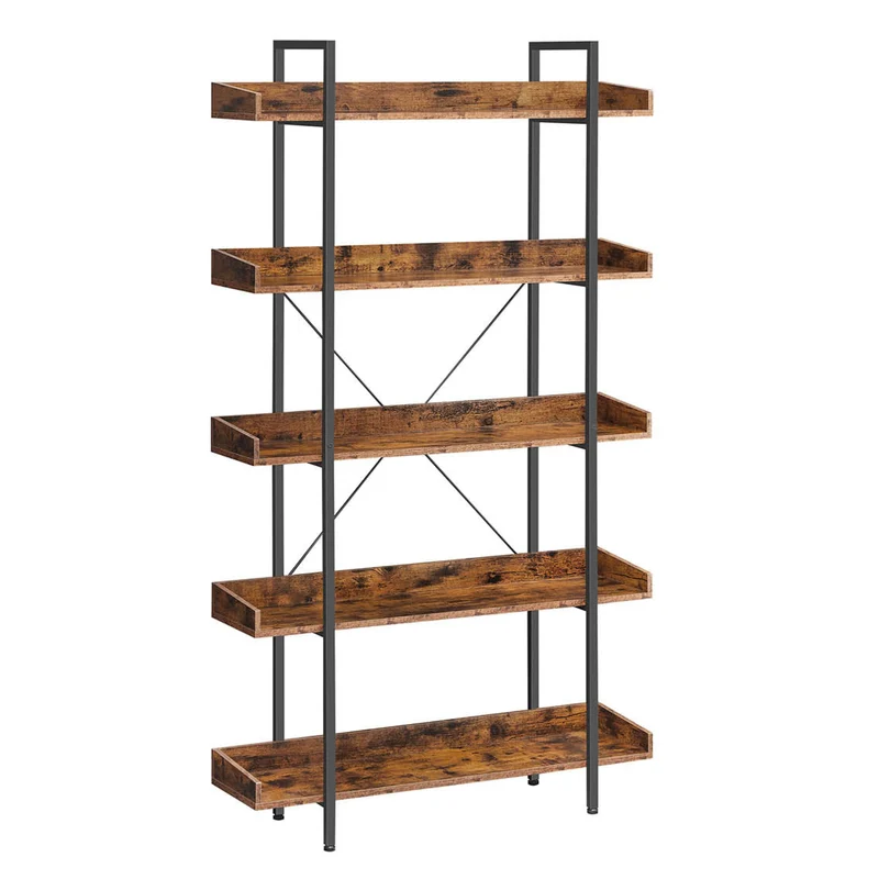 Meuble de rangement étagère rangement bibliothèque style industriel 5 niveaux 100 x 28 x 178 cm salon chambre bureau marron 12_0006450