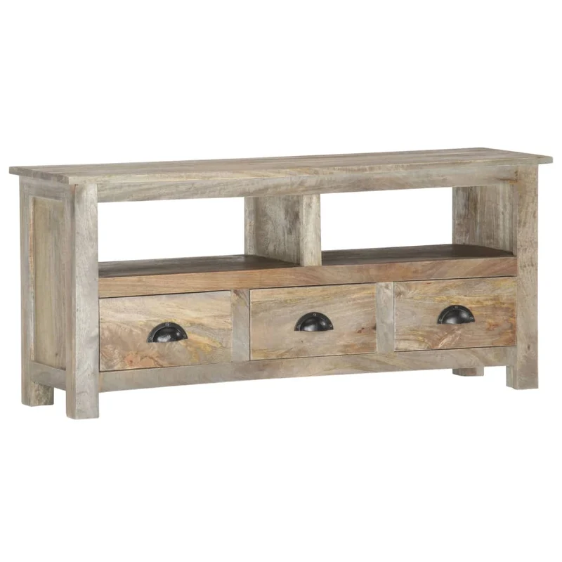Meuble TV multimédia étagère télévision buffet téléviseur salle à manger salon chambre 110 x 30 x 50 cm bois massif de manguier gris 02_0025748