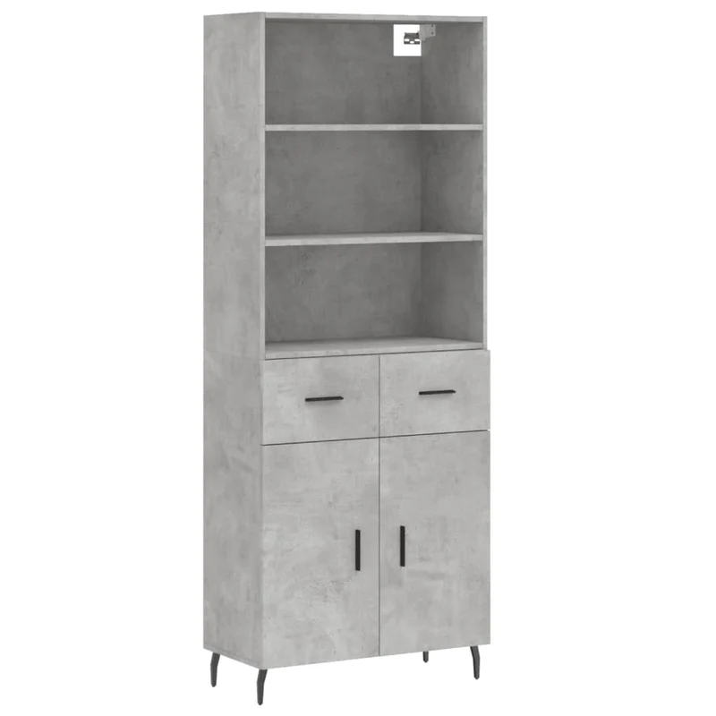 Buffet bahut commode armoire meuble de rangement organisateur cuisine salle de séjour salon haut 69,5 x 34 x 180 cm bois d'ingénierie gris 02_0034501