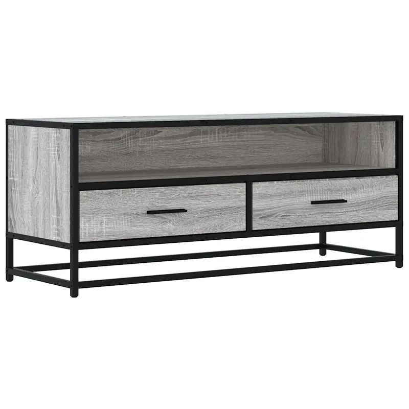 Meuble TV moderne salon avec grand espace de rangement 100 x 34,5 x 40 cm en bois d'ingénierie gris 02_0049591