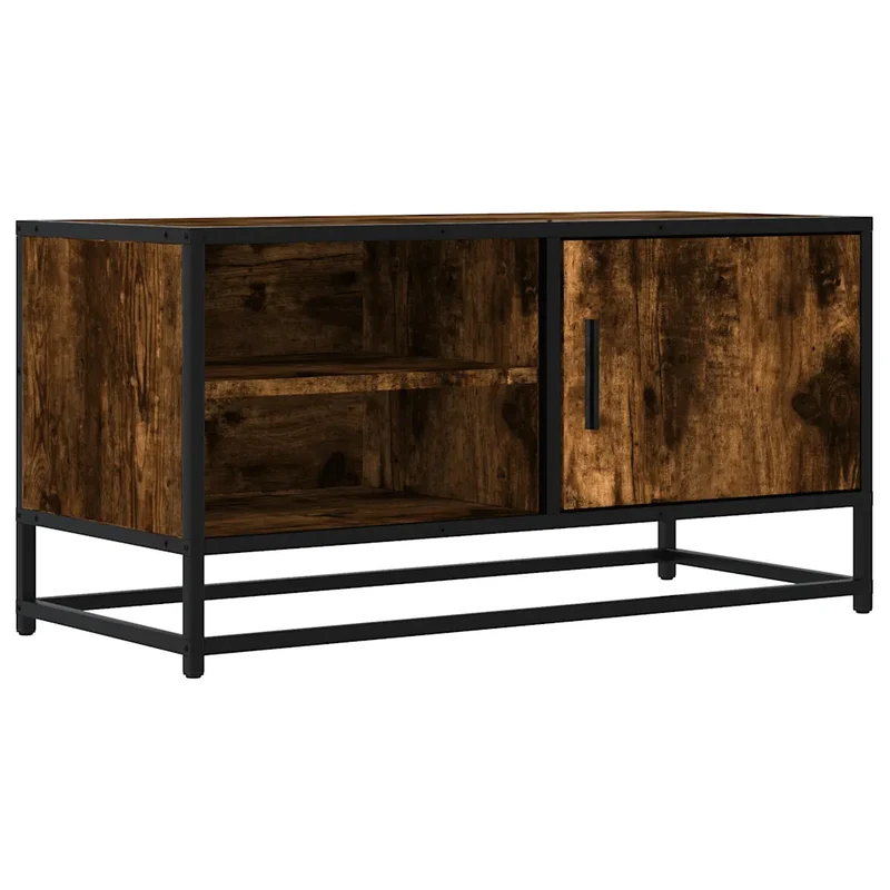 Meuble TV avec rangement style industriel 80 x 34,5 x 40 cm en bois d'ingénierie chêne fumé 02_0049595