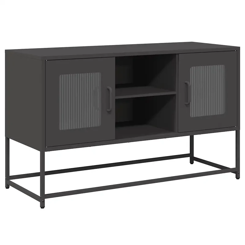 Meuble TV contemporain avec rangement pratique 100,5 x 39 x 60,5 cm en acier noir 02_0049870