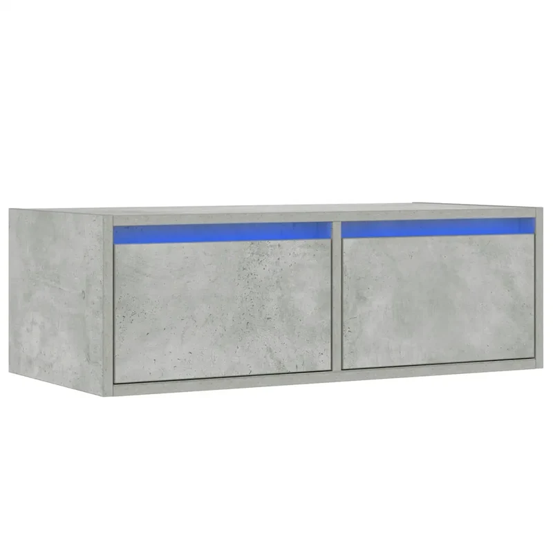 Meuble TV mural avec éclairage LED moderne 75 x 35 x 25 cm gain de place ambiance agréable en bois d'ingénierie gris béton 02_0051321