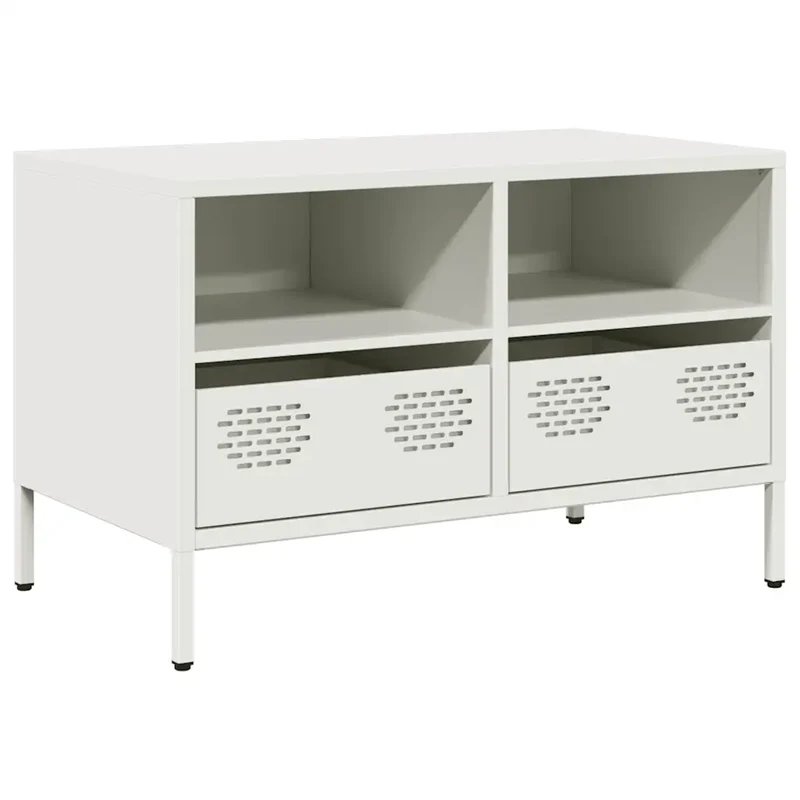 Meuble TV design industriel blanc 68 x 39 x 43 cm rangement pratique finition lisse en acier laminé à froid 02_0049744
