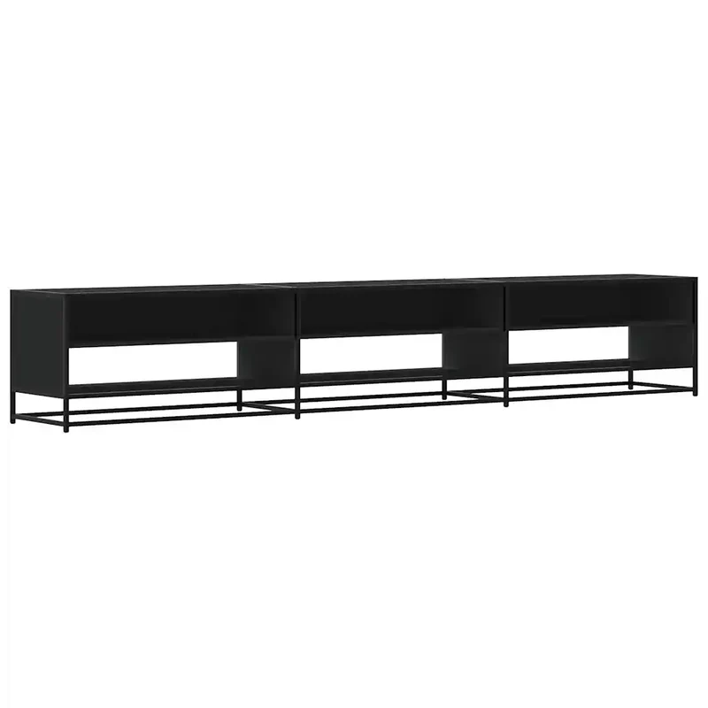 Meuble TV industriel grand espace de rangement salon 270 x 40 x 46 cm en bois d'ingénierie noir 02_0055622