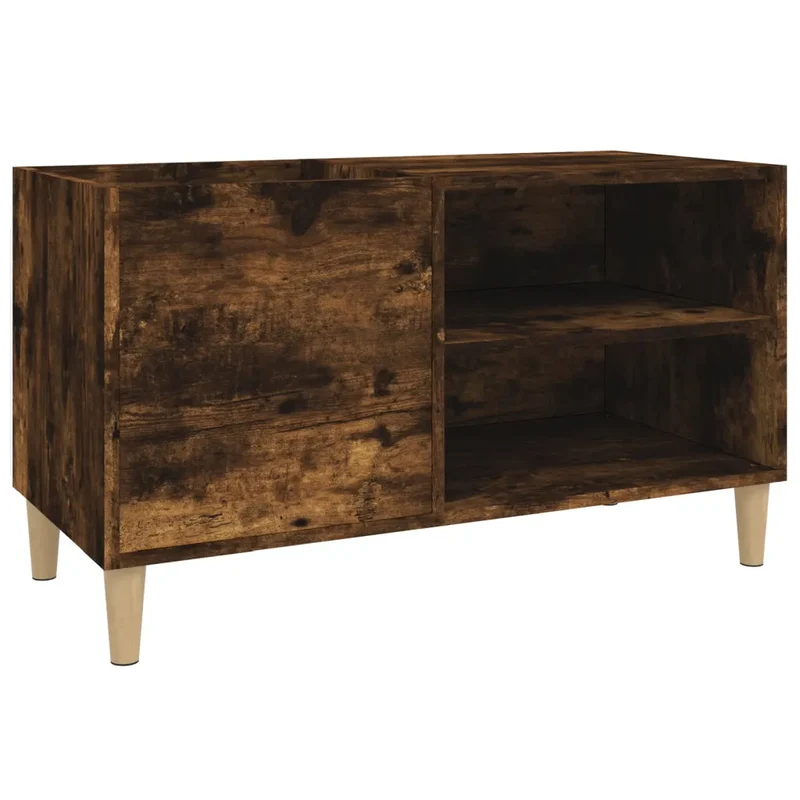 Armoire à disques vintage salon rangement spacieux 84,5 x 38 x 48 cm en bois d'ingénierie chêne fumé 02_0049199