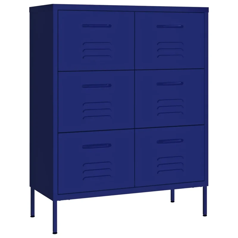 Armoire à tiroirs rangement 80 x 35 x 101 cm 6 tiroirs glissières en acier bleu marine 02_0046836