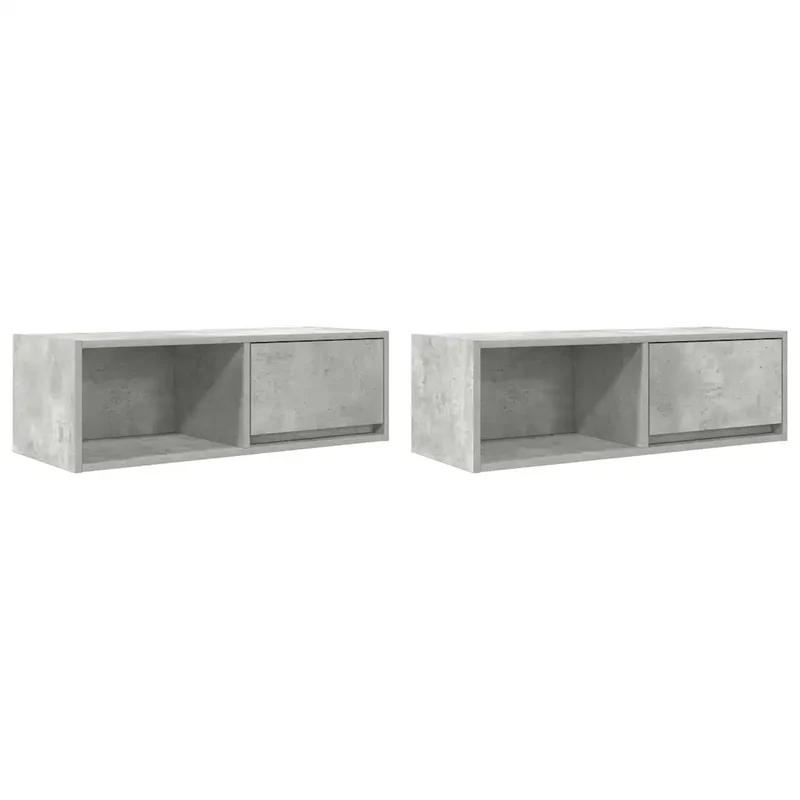 Lot de 2 meubles TV muraux modernes avec grand espace de rangement 80 x 31 x 25,5 cm en bois d'ingénierie gris béton 02_0051650