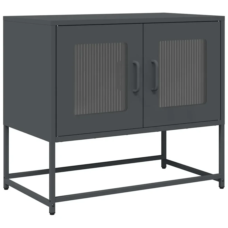 Meuble TV multifonctionnel 68 x 39 x 60 cm avec grand espace de rangement finition contemporaine en acier anthracite 02_0049862