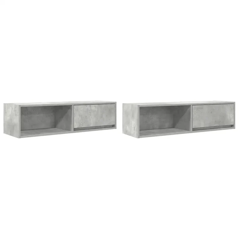 Lot de 2 meubles TV muraux peu encombrants 100 x 31 x 25,5 cm en bois d'ingénierie gris béton 02_0051664