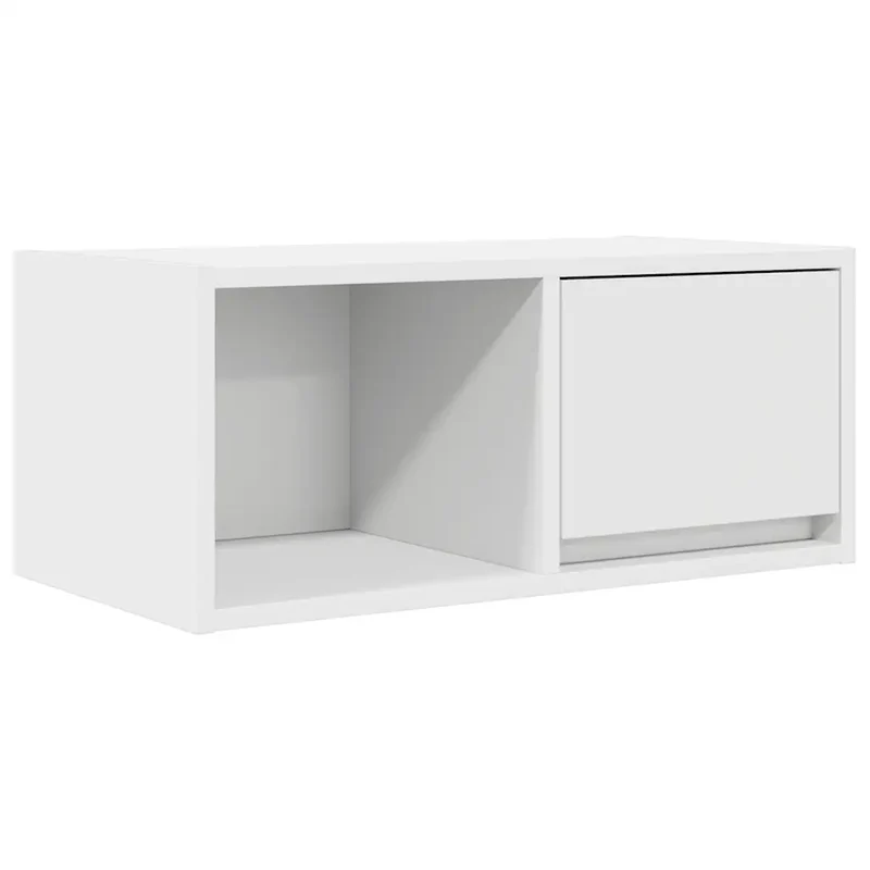 Meuble TV mural blanc 60 x 31 x 25,5 cm design peu encombrant grand espace de rangement en bois d'ingénierie blanc 02_0051626