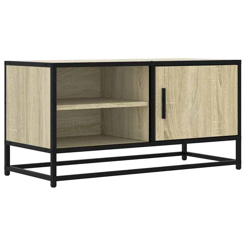 Meuble TV design industriel avec grand espace de rangement 80 x 34,5 x 40 cm en bois d'ingénierie chêne sonoma 02_0049594