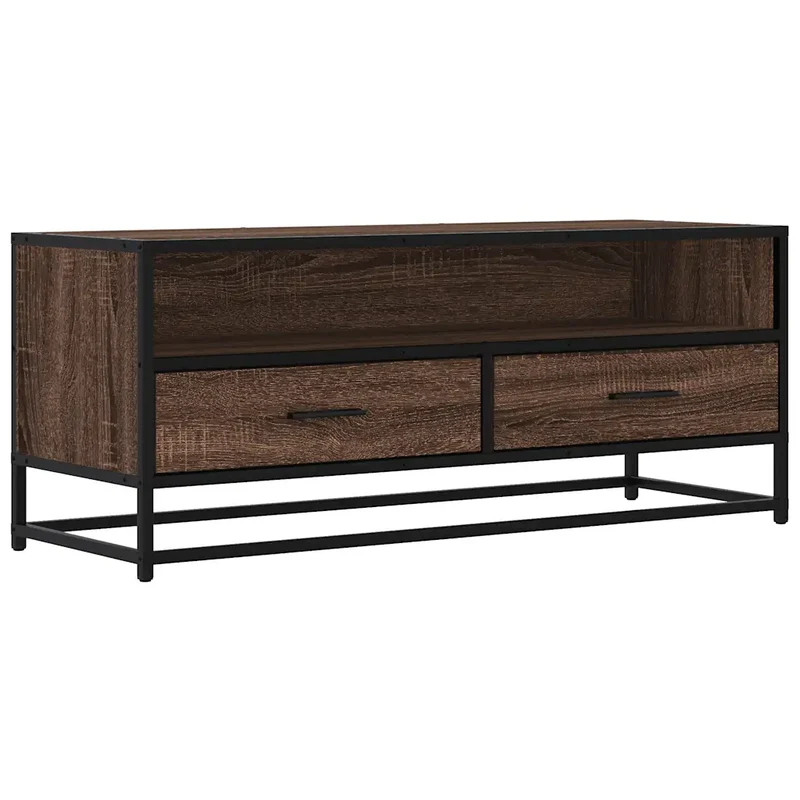 Meuble TV industriel avec grand espace de rangement 100 x 34,5 x 40 cm en bois d'ingénierie marron 02_0049592