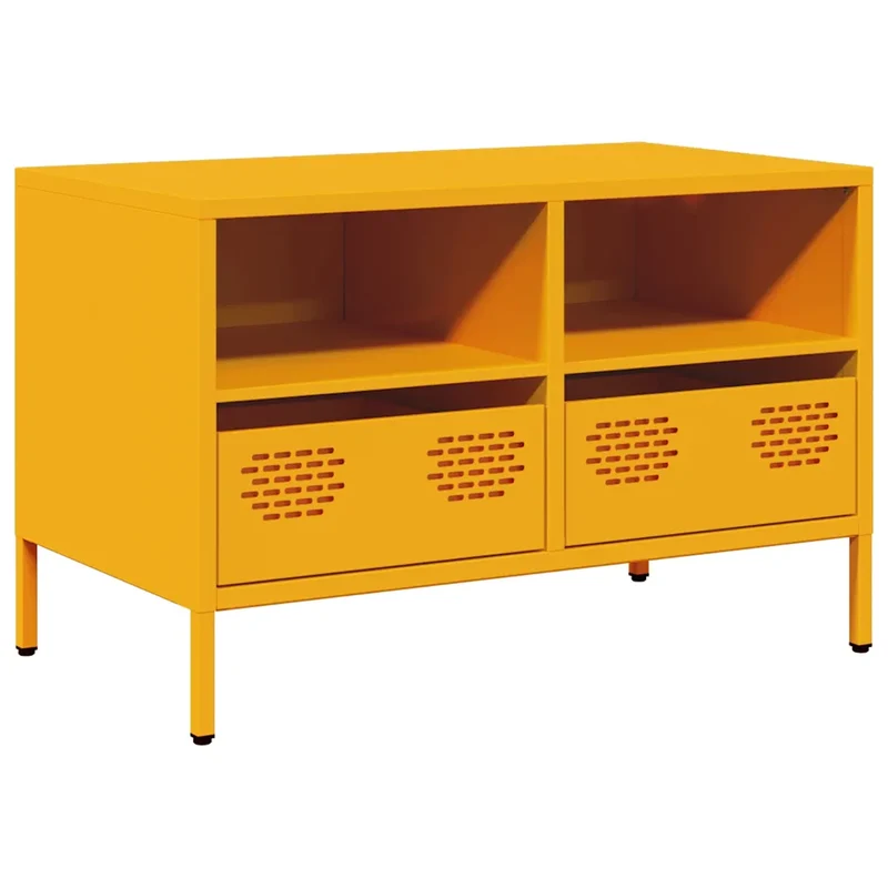 Meuble TV industriel avec rangement 68 x 39 x 43 cm design moderne salle de séjour en acier laminé à froid jaune moutarde 02_0049742