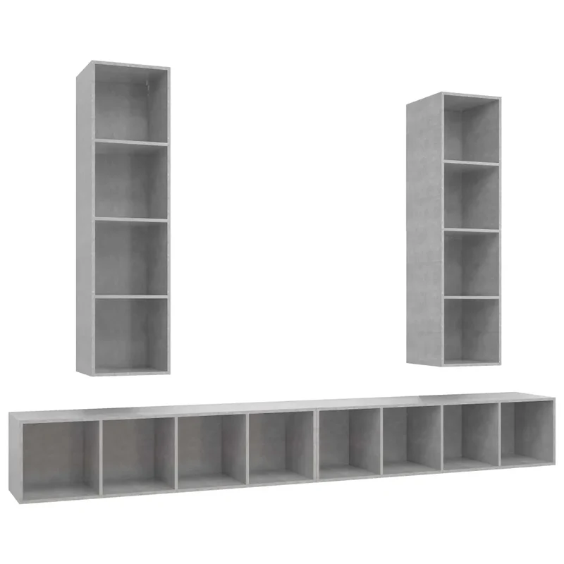 Lot de 4 meubles TV muraux avec espace de rangement design pratique 37 x 37 x 142,5 cm en bois d'ingénierie gris béton 02_0055123