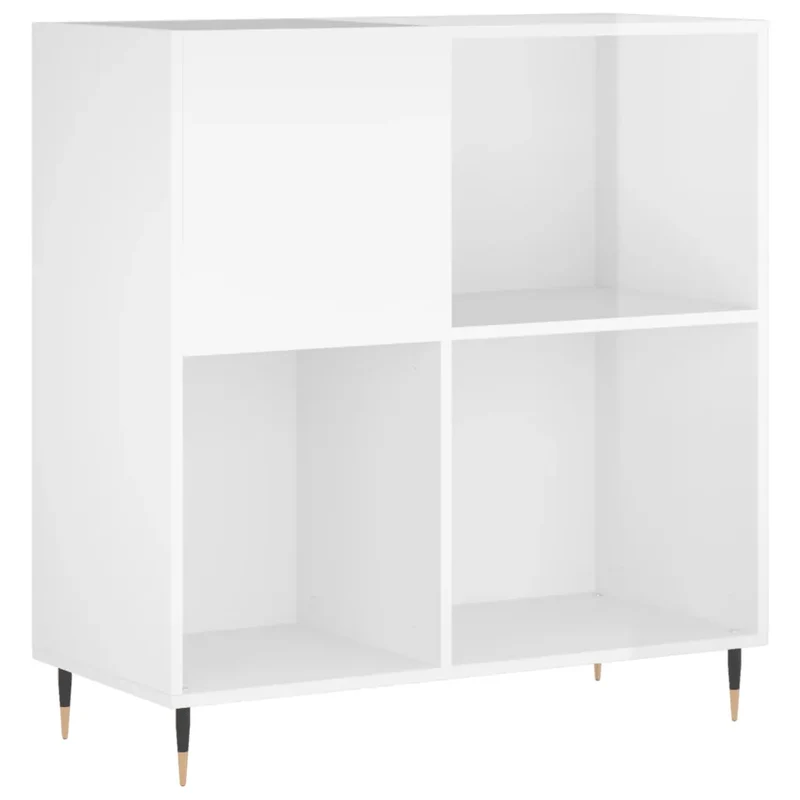 Armoire à disques classique rangement vinyles 84,5 x 38 x 89 cm style industriel en bois d'ingénierie blanc brillant 02_0049161