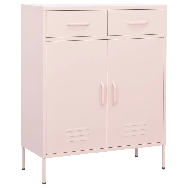 Armoire de rangement en acier 80 x 35 x 101,5 cm avec 2 tiroirs et étagère réglable style contemporain rose 02_0046848