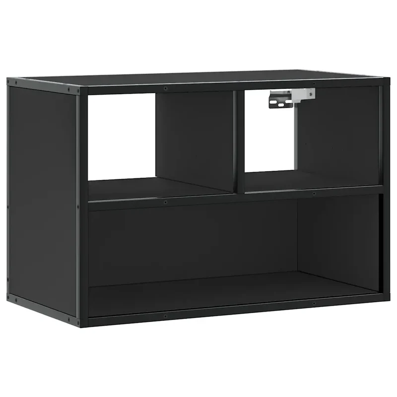 Meuble TV mural design industriel noir 60 x 31 x 39,5 cm avec grand espace de rangement en bois noir 02_0049620