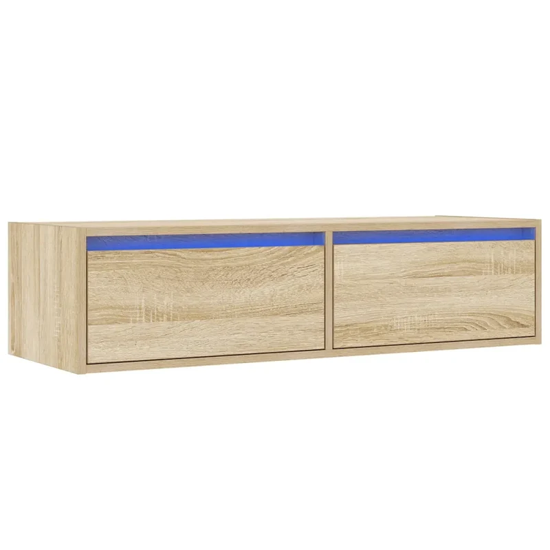 Meuble TV avec éclairage LED design moderne gain de place 100 x 35,5 x 25 cm en bois d'ingénierie chêne sonoma 02_0051329