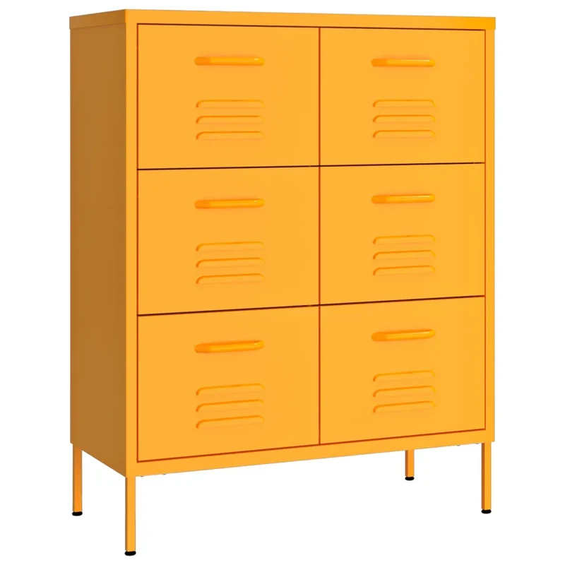 Armoire à tiroirs moderne pour rangement 80 x 35 x 101,5 cm en acier jaune moutarde 02_0046837