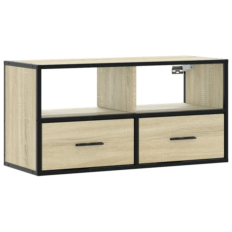 Meuble TV mural design industriel 80 x 31 x 39 cm avec grand espace de rangement en bois chêne sonoma 02_0049626